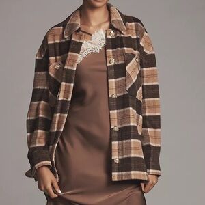 NWT Avec Les Filles Oversized Plaid Wool Blend Shacket Size XS